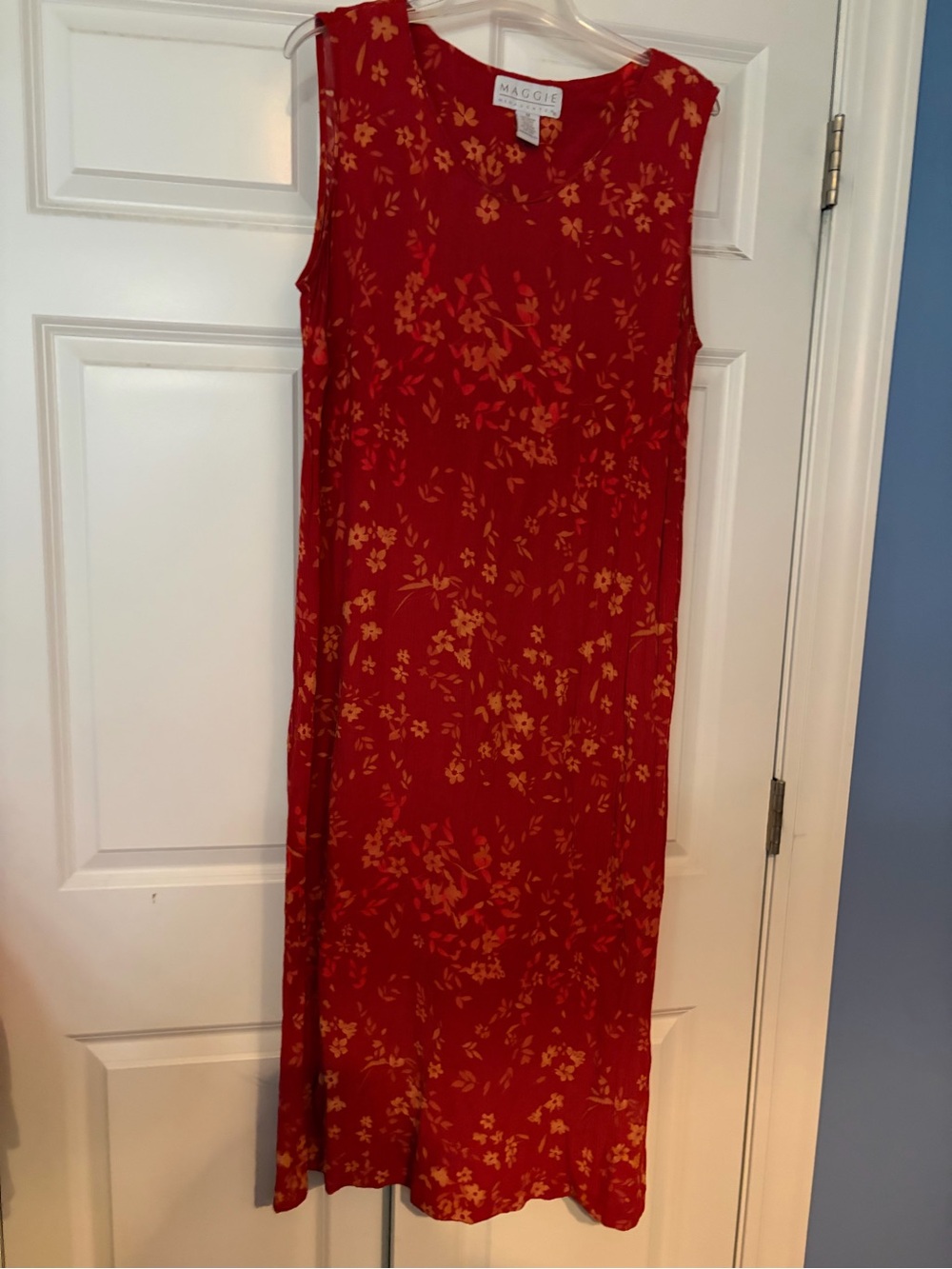 Maggy London Red Maxi Dress with Gold Floral Motif
